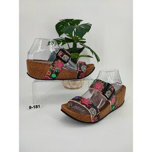 Desigual Raura Floral Women's Size 10 US Synthetic Black Sandals 57HS5A2-2000
